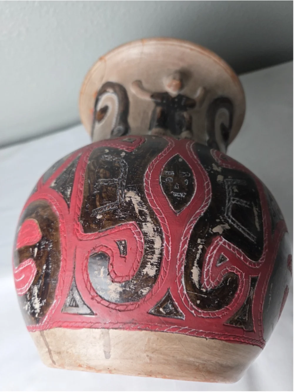 Marajoara Style Anthropomorphic Ceramic Vase Brazilian Amazon Folk Art Hand